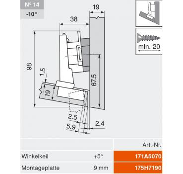 CLIP top BLUMOTION Winkelscharnier -15° III, max. aufschl., Topf: INSERTA