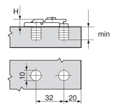 CLIP Montageplatte, gerade (20/32 mm), 0 mm, Zink, Einpressen, HV: Exzenter
