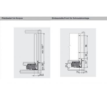 blum LEGRABOX pure Zarge C=176,8mm, NL=650 mm, oriongrau matt