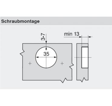 CLIP top BLUMOTION Winkelscharnier 15° III, max. aufschl., Topf: Schrauben