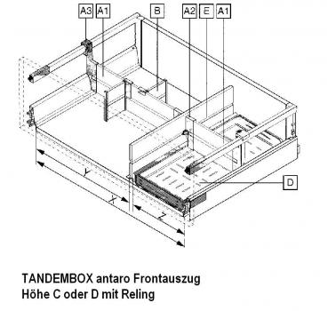 ORGA-LINE Querteiler-Aufnahme für TANDEMBOX antaro Frontauszug Höhe D