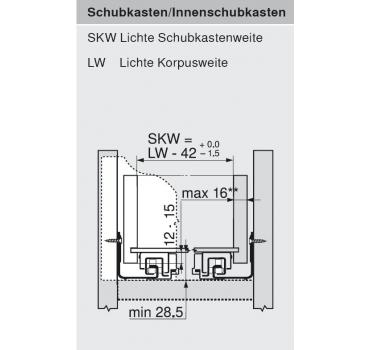 MOVENTO mit BLUMOTION S, Vollauszug für Holzschubkasten, 40 kg, NL=450mm, mit Kupplungen, für TIP-ON-Blumotion, 760H4500S