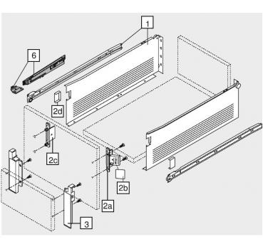 blum METABOX Stahlzarge H = 150mm, Teilauszug, 25 kg, NL=350 mm, Schraubversion