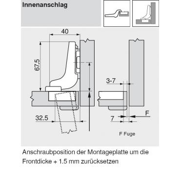 CLIP top Profiltürscharnier 95°, 18mm gekröpft, ohne Feder, Topf: Schrauben, Onyxschwarz