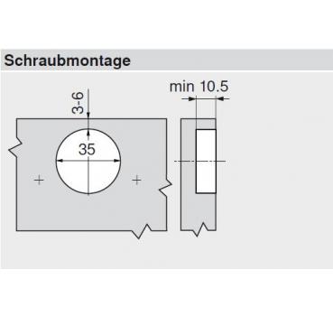 MODUL Standardscharnier 100°, Innenanschlag, Topf: Schrauben