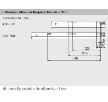 MOVENTO mit TIP-ON, Vollauszug für Holzschubkasten, 60 kg, NL= 600mm, mit Kupplungen