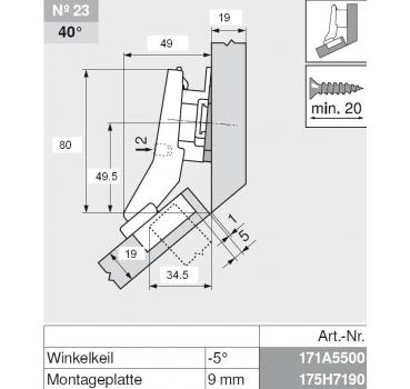 CLIP top BLUMOTION Winkelscharnier 45° I, halbaufschlagend, Topf: Schrauben