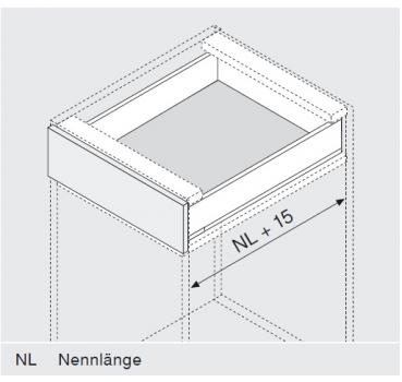 LEGRABOX Seitenstabilisierung, NL= 450-650 mm, KB=1400 mm, Vollauszug, zum Ablängen
