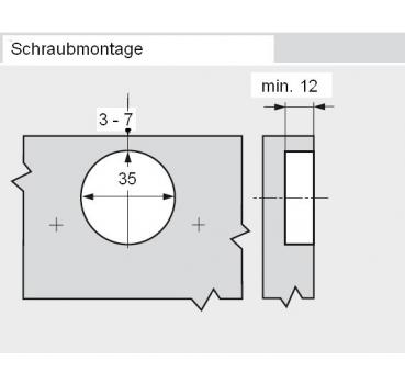 CLIP top Profiltürscharnier 95°, 9,5mm gekröpft, mit Feder, Topf: Schrauben