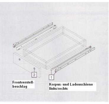 Rollschubführung Teilauszug, 25 kg, NL=250 mm