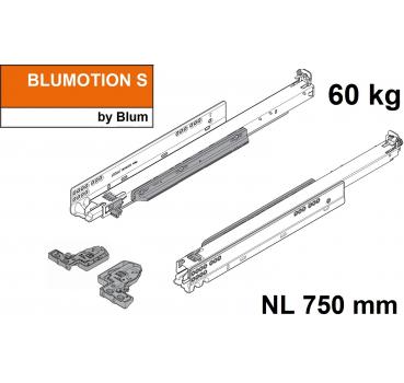 MOVENTO mit BLUMOTION S, Vollauszug für Holzschubkasten, 60 kg, NL=750mm, mit Kupplungen, für TIP-ON-Blumotion, 766H7500S
