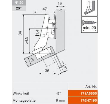 CLIP top BLUMOTION Winkelscharnier +30° II, aufschlagend, Topf: Schrauben