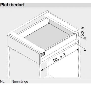 Frontauszug Schubkasten-Bausatz, Tandembox Antaro, Zargenhöhe 68 mm, Systemhöhe N, mit Korpusschiene 30kg Blumotion