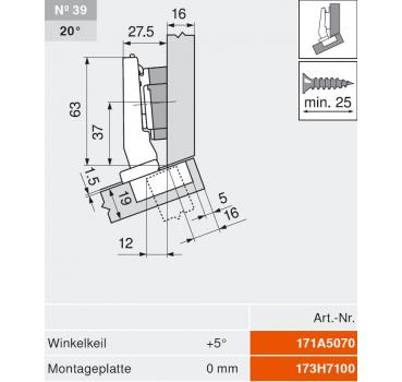 CLIP top BLUMOTION Winkelscharnier 15° III, max. aufschl., Topf: Schrauben
