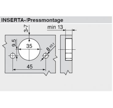 CLIP top Standardscharnier 110°, gekröpft, ohne Feder, Topf: INSERTA