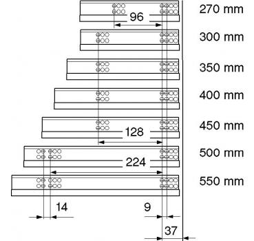 TANDEM BLUMOTION Teilauszug, 30 kg, NL=550 mm mit Kupplungen