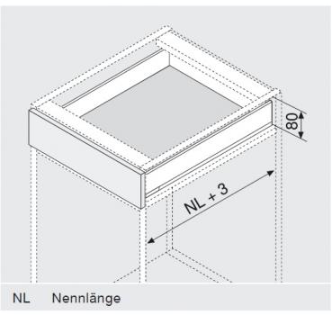 blum LEGRABOX pure Zarge N=66,3mm, NL=400 mm, oriongrau matt