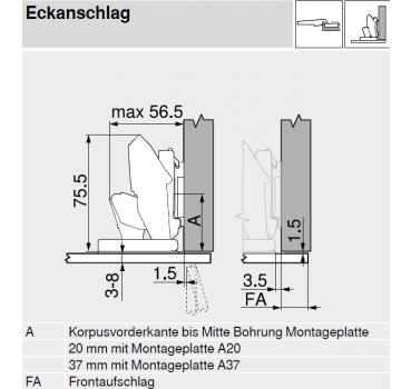 CLIP top Blumotion CRISTALLO-Scharnier, 110°, gerade, mit Feder, 71B4500C