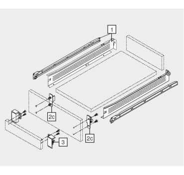 Frontbefestigung, links/rechts, Schraubversion, für blum METABOX Höhe N = 54 mm