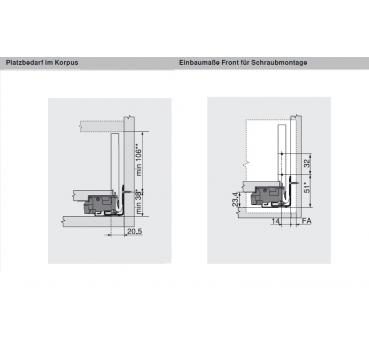 blum LEGRABOX pure Zarge K=128,3mm, NL=400 mm, Inox