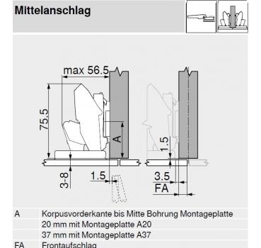 CLIP top Blumotion CRISTALLO-Scharnier, 110°, gerade, mit Feder, 71B4500C