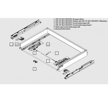 TANDEMBOX TIP-ON Blumotion Korpusschiene Vollauszug, 30 kg, NL= 550mm, li/re