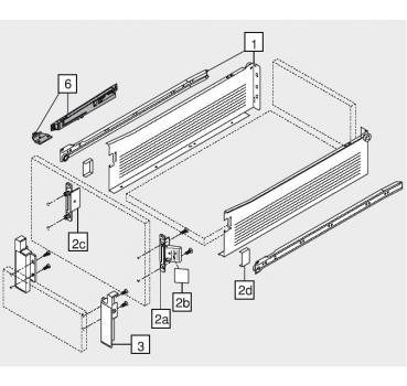 Frontbefestigung links/rechts für Innenschubkasten für blum METABOX Höhe K = 118 mm