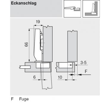 CLIP top Minischarnier 94°, gerade, mit Feder, Topf: Schrauben