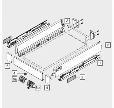 TANDEMBOX antaro Vorderstück ohne Nut, bis KB=1200mm, zum Ablängen, seidenweiß/terraschwarz/weißgrau