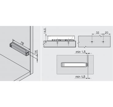 TIP ON für Türen:Adapterplatte gerade, zum Anschrauben, Langversion (20/32mm) platingrau