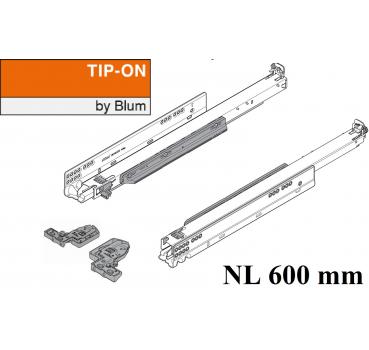 MOVENTO mit TIP-ON, Vollauszug für Holzschubkasten, 40 kg, NL=600mm, mit Kupplungen