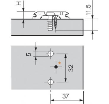 CLIP Montageplatte, 0 mm, Stahl, vormontierte Systemschrauben, HV: Langloch