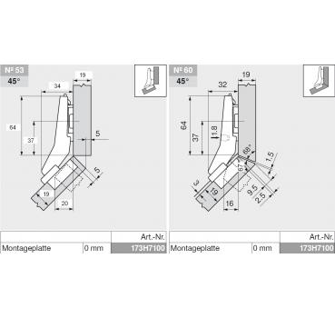 CLIP top BLUMOTION Winkelscharnier 45° I, halbaufschlagend, Topf: Schrauben