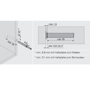 TIP-ON für Türen Langversion, ab Höhe 130cm, inkl. Haftplatten, Auslöseweg 1,5mm, seidenweiss