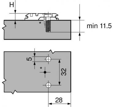 CLIP Montageplatte, (28/32 mm), 0 mm, Stahl, vormontierte Systemschrauben, HV: Langloch