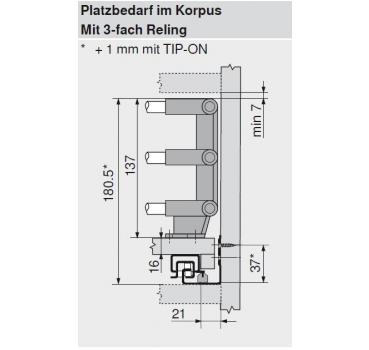 TANDEM/MOVENTO Tablareckstütze für drei Relingstangen