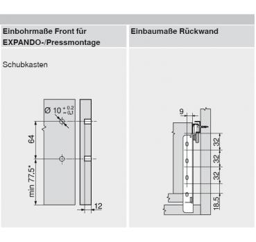 blum METABOX Stahlzarge H = 150mm, Teilauszug, 25 kg, NL=500 mm, Schraubversion