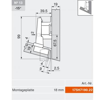 CLIP top BLUMOTION Winkelscharnier -15° III, max. aufschl., Topf: INSERTA