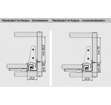 TANDEMBOX TIP-ON Blumotion Korpusschiene Vollauszug, 65 kg, NL= 450mm, li/re