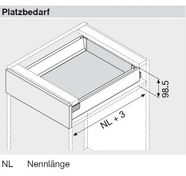 TANDEMBOX antaro Zarge M=83mm, NL=400mm, RAL 9006 weißaluminium 378M4002SA