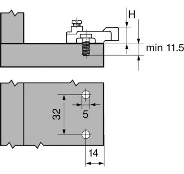 MODUL Montageplatte, kreuz (14/32 mm), 3 mm, Zink, vormontierte Systemschrauben, HV: Langloch