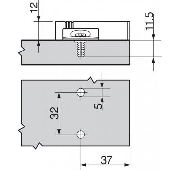 BLUMOTION Adapterplatte, kreuz (37/32), Expando mit vorm. Dübel, Zink vernickelt