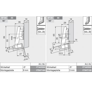 CLIP top Mini-Winkelscharnier 20° II, aufschlagend, mit Feder, Topf: Schrauben