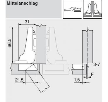 CLIP top BLUMOTION Standardscharnier 110°, gekröpft, mit Feder, Topf: INSERTA, Onyxschwarz