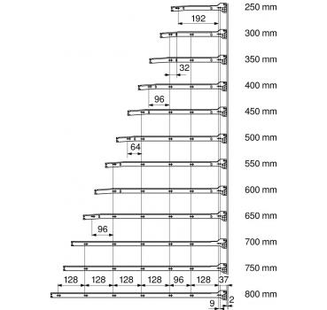 Rollschubführung Teilauszug, 25 kg, NL=550 mm, braun