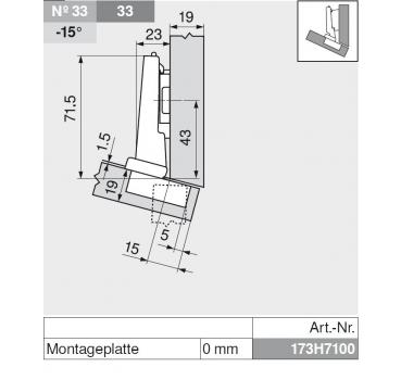 CLIP top Winkelscharnier -15° III, max. aufschlagend, ohne Feder, Topf: Schrauben