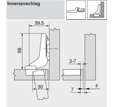 CLIP top Standardscharnier 110°, hochgekröpft, ohne Feder, Topf: INSERTA