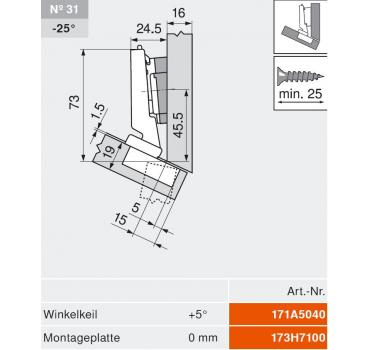 CLIP top BLUMOTION Winkelscharnier -30° III, max. aufschl., Topf: INSERTA