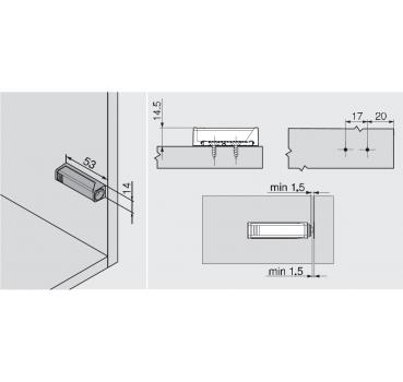 TIP-ON für Türen, Adapterplatte Kurzversion gerade, zum Schrauben (20/17mm) seidenweiß