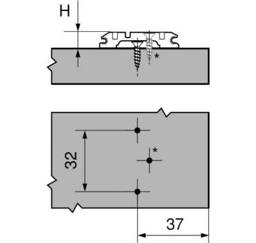 CLIP Montageplatte, 3 mm, Stahl, Spax-Schrauben, HV: Exzenter